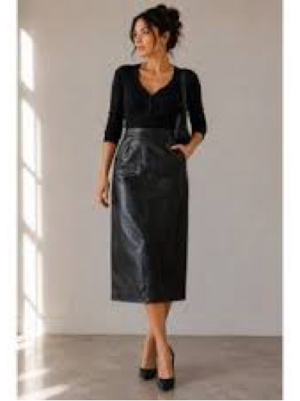 NWT ARULA Black Pleather Midi Slit Skirt, Size X XL